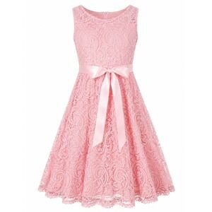 Dressystar Pink Floral Lace A-Line Cocktail Dress XL Sleeveless Satin V-Neck